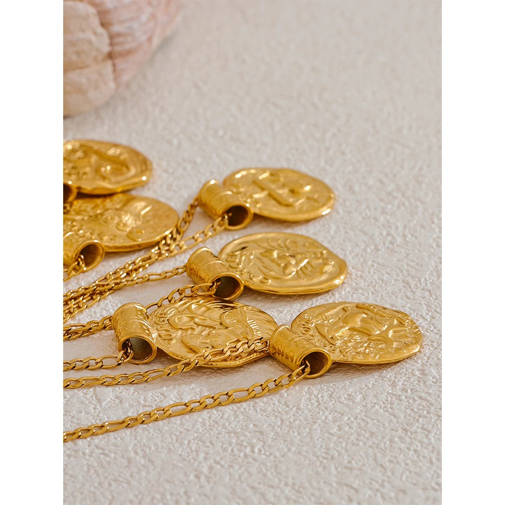 Exclusive Waterproof 12 Constellation Pendant Necklace Stainless Steel Hammered Vintage Golden 18K Plated Fashion Jewelry